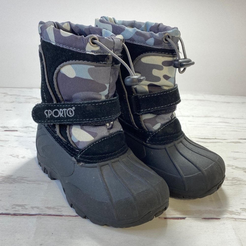 Sporto Boys Winter Camouflage Snow Boots Size L (9/10) Black Gray (Little Boy)